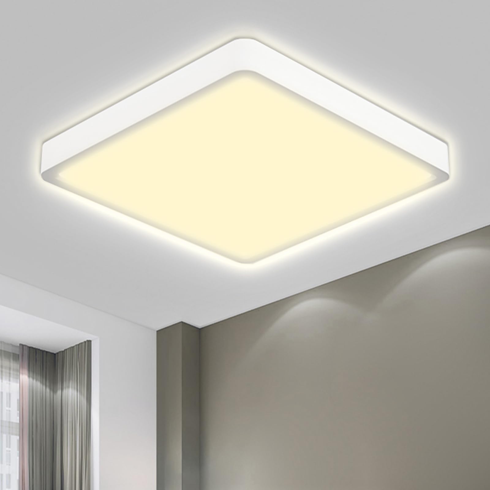 LQWELL® LED-Deckenleuchte quadratisch, flaches Design mit warmweiß leuchtender Fläche