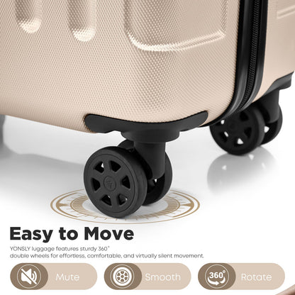 YONSLY® Premium Travel Suitcase TSA Lock, YKK Zipper Hardshell Suitcase Trolley Cabin Suitcase Rolling Suitcase Hand Luggage 4 Wheels
