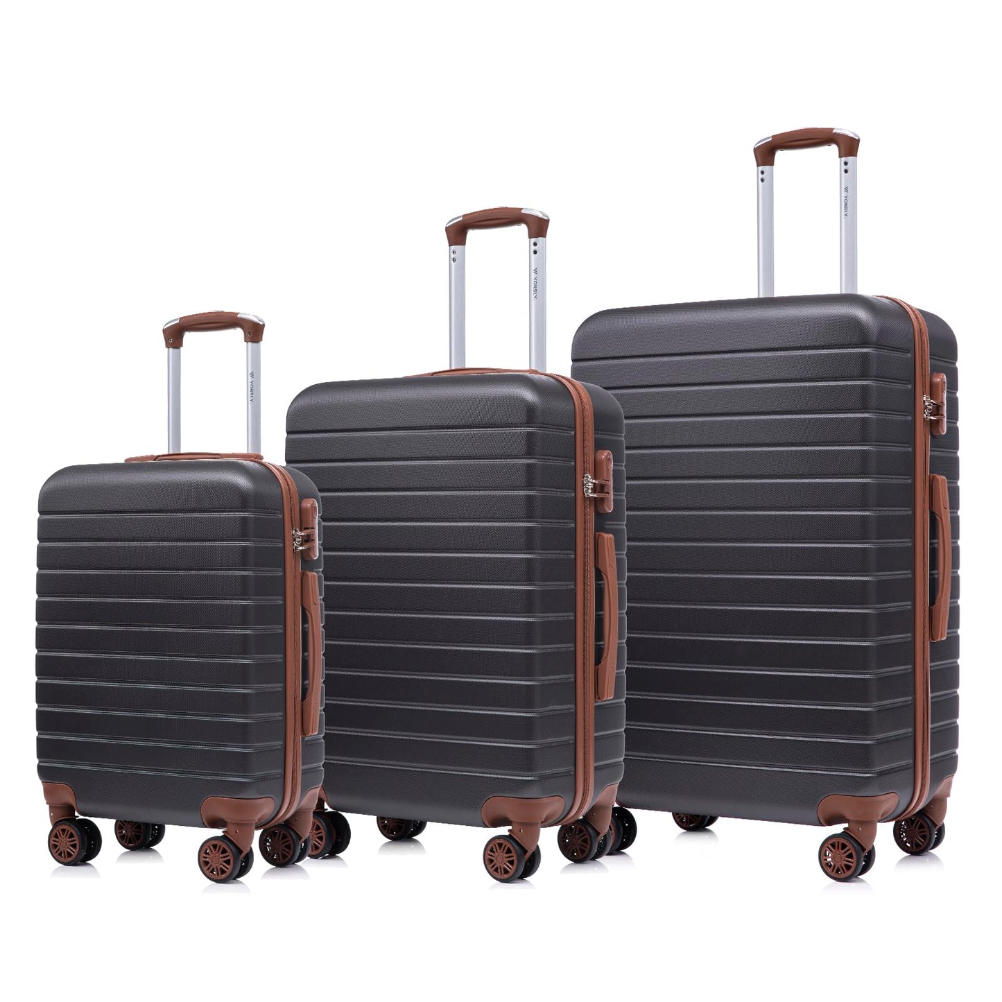YONSLY® Travel Suitcase Trolley Rolling Luggage Carry-On Set, Luggage Set Hard-Shell Travel Suitcase with 4 360° Spinner Wheels, Combination Lock, Soft Rubber Handle (Set of 3, M, L & XL)