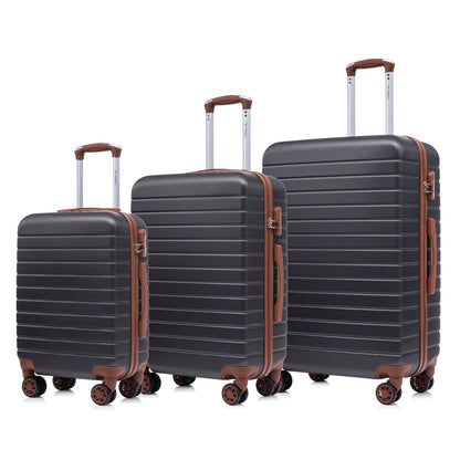 YONSLY® Travel Suitcase Trolley Rolling Luggage Carry-On Set, Luggage Set Hard-Shell Travel Suitcase with 4 360° Spinner Wheels, Combination Lock, Soft Rubber Handle (Set of 3, M, L & XL)