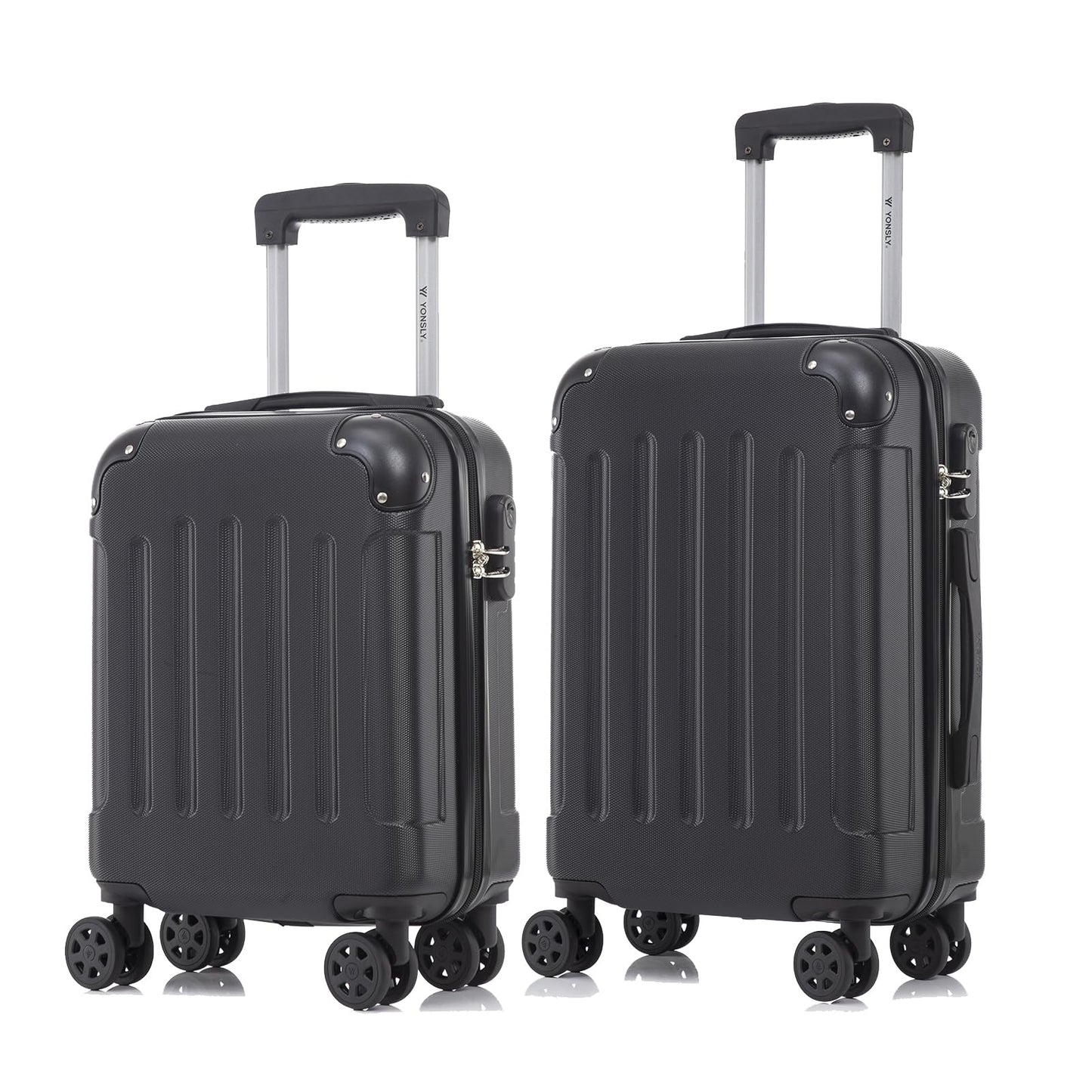 YONSLY® Suitcase Set, Trolley Travel Suitcase, Spinner Carry-on Luggage with 4 360° Wheels, Hard-Shell Travel Suitcase, Combination Lock, Soft Rubber Handle (2-piece set, S, M)