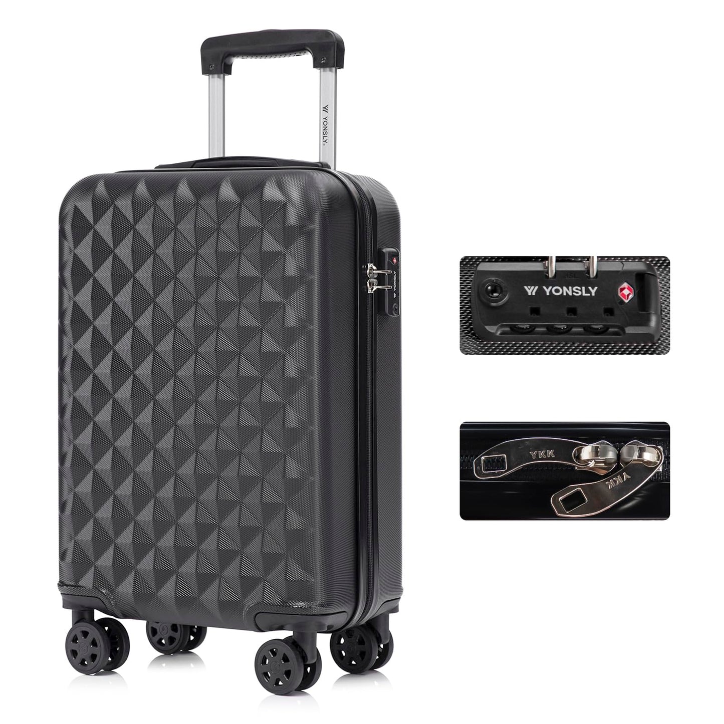 YONSLY® Premium Travel Suitcase TSA Lock, YKK Zipper Hard-Shell Suitcase Trolley Cabin Luggage Roller Suitcase Carry-on 4 Wheels