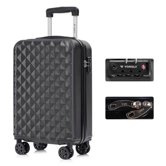 YONSLY® Premium Travel Suitcase TSA Lock, YKK Zipper Hard-Shell Suitcase Trolley Cabin Luggage Roller Suitcase Carry-on 4 Wheels