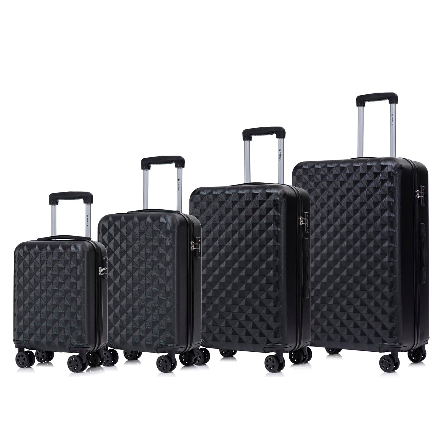 YONSLY® Premium Travel Suitcase TSA Lock, Hard-Shell Suitcase Trolley Cabin Suitcase Rolling Suitcase Hand Luggage 4 Wheels (S-M-L-XL Set)