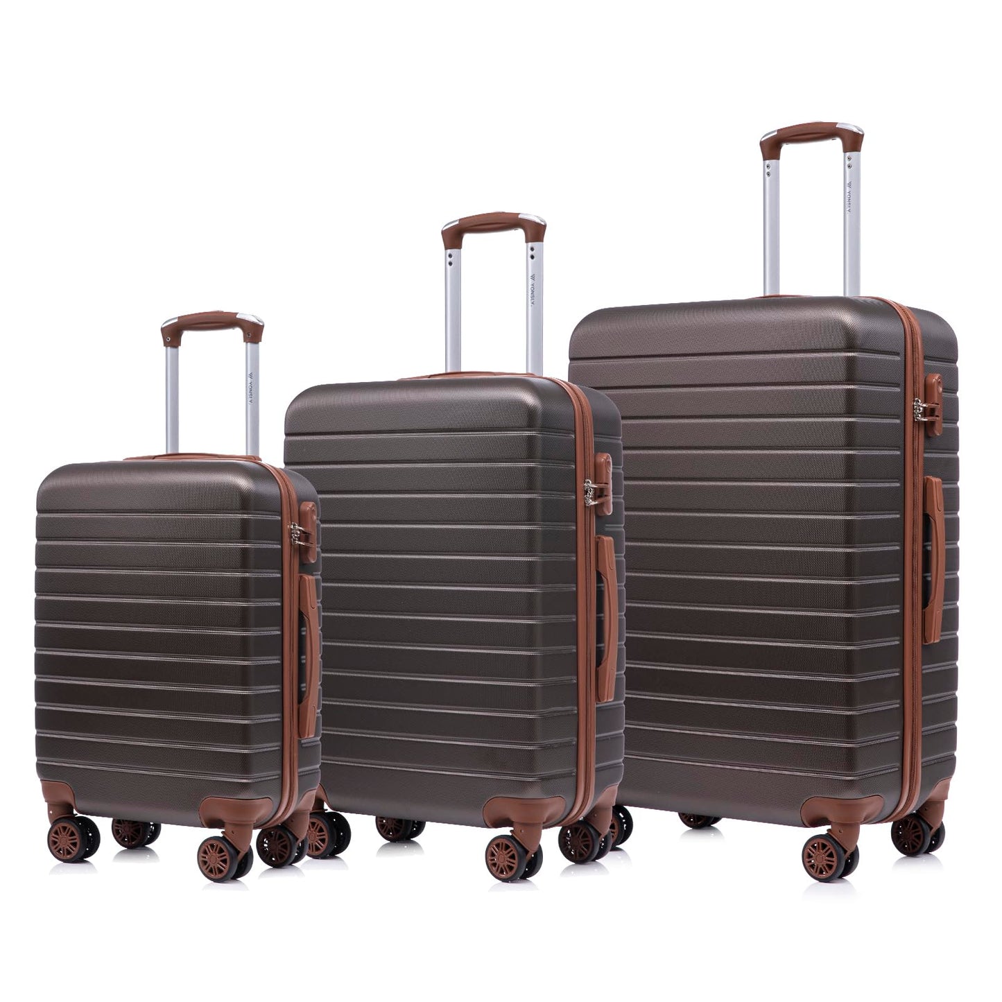 YONSLY® Travel Suitcase Trolley Rolling Luggage Carry-On Set, Luggage Set Hard-Shell Travel Suitcase with 4 360° Spinner Wheels, Combination Lock, Soft Rubber Handle (Set of 3, M, L & XL)