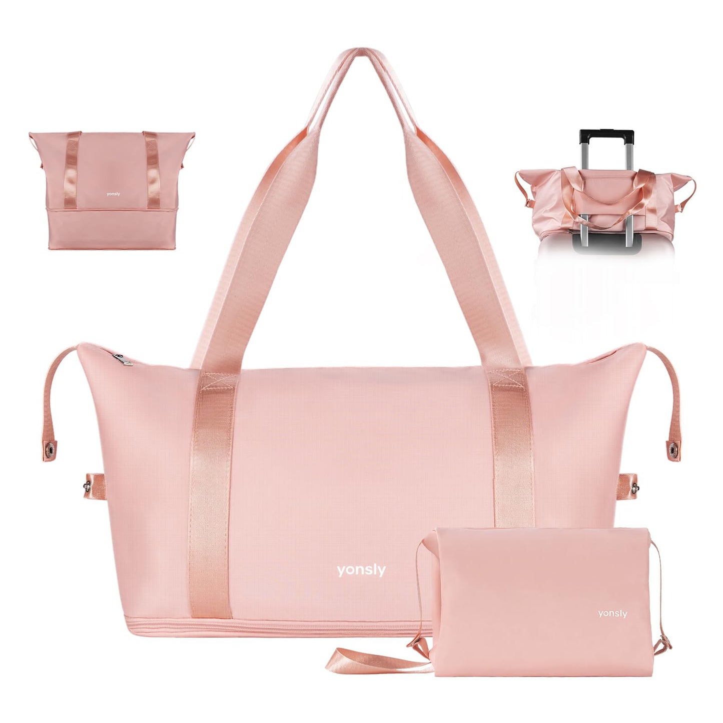 YONSLY® Reisetasche und Kulturbeutel Satz, Leichte Weekender mit Trolleyhülle, Erweiterbare, Doppellagiges, Wasserdichtes Oxford-Gewebe, Waschbar für Flugzeug Reise Gym Sport