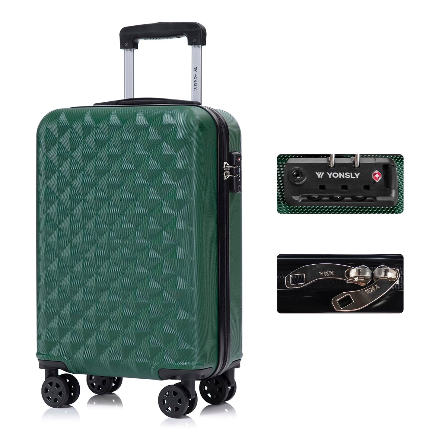 YONSLY® Premium Travel Suitcase TSA Lock, YKK Zipper Hard-Shell Suitcase Trolley Cabin Luggage Roller Suitcase Carry-on 4 Wheels