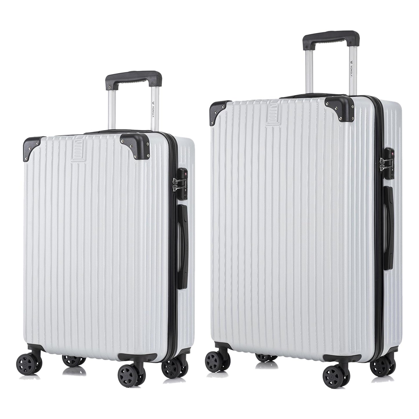 YONSLY® Premium Luggage TSA Lock, YKK Zipper Hard Shell Suitcase Trolley Cabin Luggage Roller Suitcase Carry-On 4 Wheels (L-XL-Set)