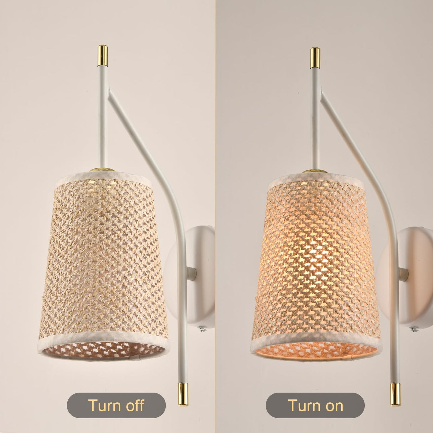 LQWELL® Retro Vintage Wandleuchte E14, Wandlampe Innen mit Stoffschirm, Schwarz/Beige Imitatgold, Beleuchtung für Schlafzimmer Wohnzimmer Hotel, Keine Glühbirne