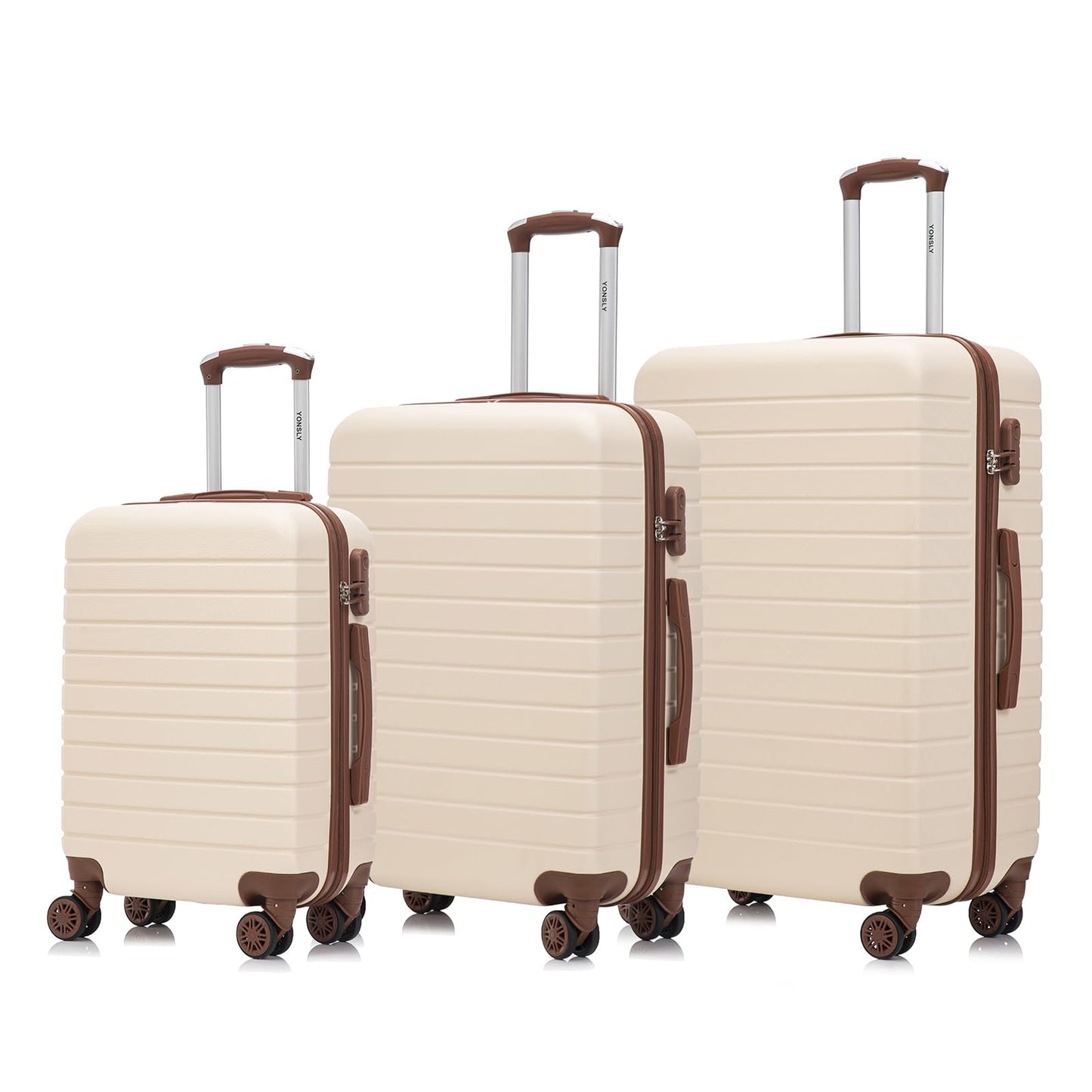YONSLY® Travel Suitcase Trolley Rolling Luggage Carry-On Set, Luggage Set Hard-Shell Travel Suitcase with 4 360° Spinner Wheels, Combination Lock, Soft Rubber Handle (Set of 3, M, L & XL)