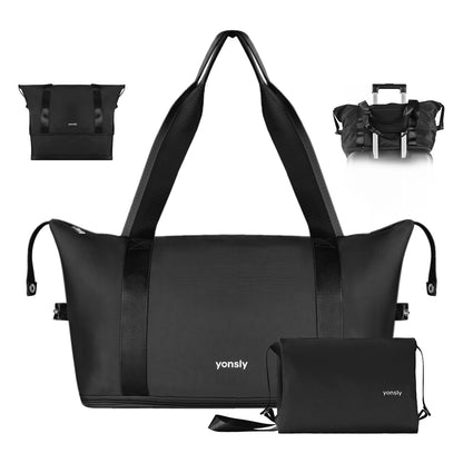 YONSLY® Reisetasche und Kulturbeutel Satz, Leichte Weekender mit Trolleyhülle, Erweiterbare, Doppellagiges, Wasserdichtes Oxford-Gewebe, Waschbar für Flugzeug Reise Gym Sport