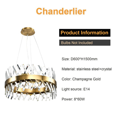 LQWELL® Kronleuchter 8-Licht E14, Industrie Chandelier, Modern Pendelleuchte Hängeleuchte für Wohnzimmer Schlafzimmer Esszimmer Gang Cafés Bar Studio, Kristall Deckenlampe, Champagner Gold
