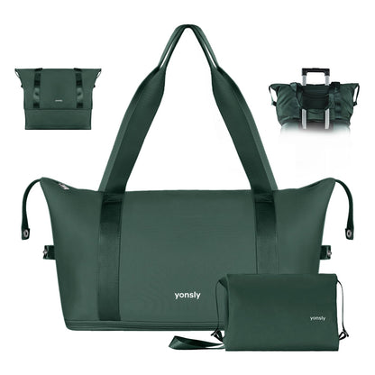 YONSLY® Reisetasche und Kulturbeutel Satz, Leichte Weekender mit Trolleyhülle, Erweiterbare, Doppellagiges, Wasserdichtes Oxford-Gewebe, Waschbar für Flugzeug Reise Gym Sport