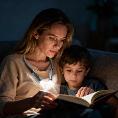 LQWELL® Neck Reading Light, 3 Colors & 3 Brightness Levels Adjustable, LED Book Light with Bendable Arms, Portable Neck Lamp, Ergonomic, Rechargeable for Reading, Crocheting, Sewing, Repairing, Knitting
