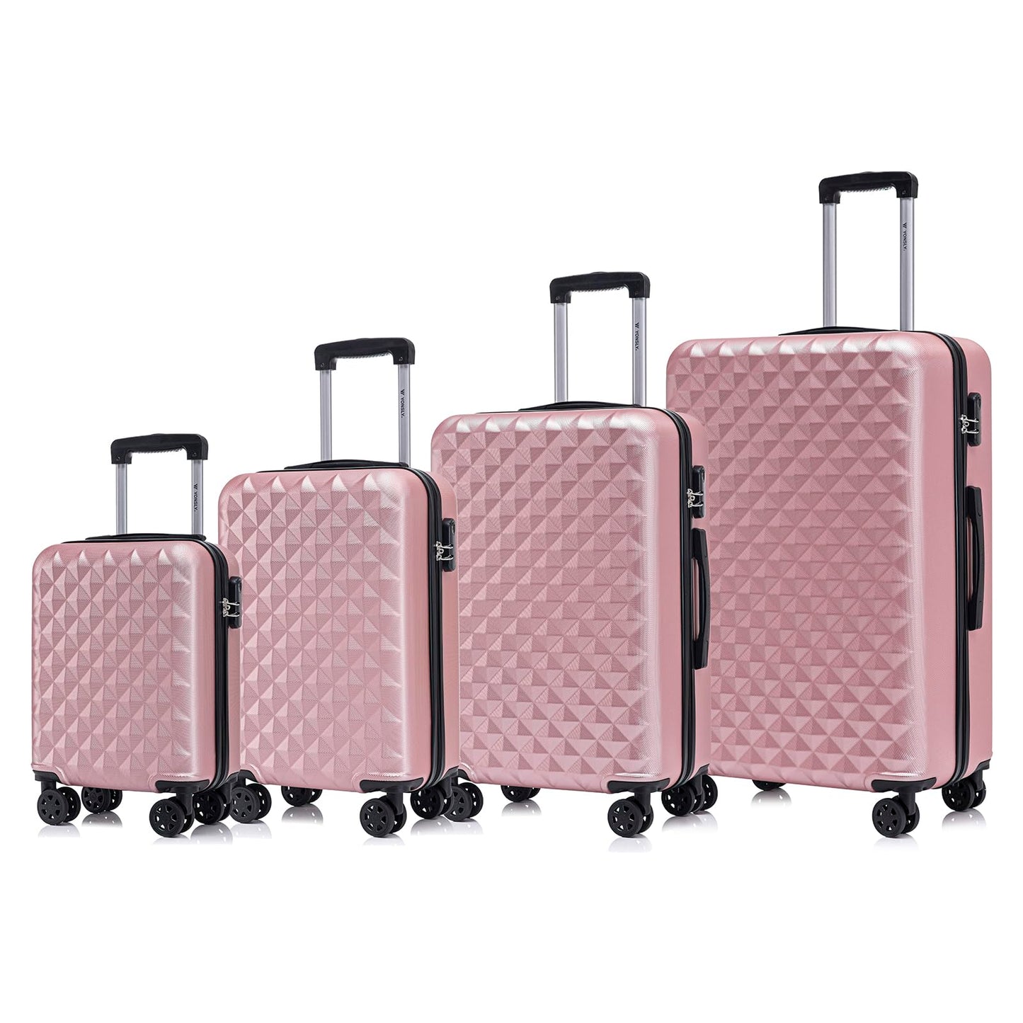 YONSLY® Suitcase Set, Trolley Travel Suitcase, Spinner Carry-on Luggage, Suitcase Set, Luggage Set with 360° Wheels, Hardshell Travel Suitcase, Combination Lock, Soft Rubber Handle (4-Piece Set, S,M,L&XL)