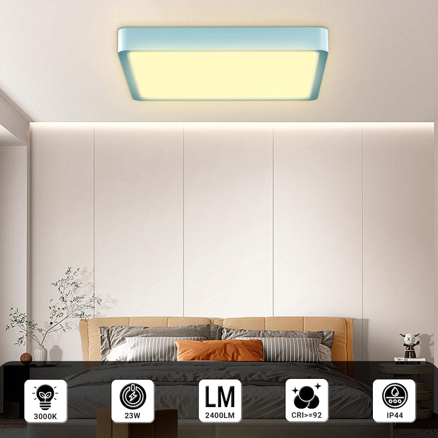 LQWELL® Ceiling Light LED Ceiling Lamp, IP44 Waterproof Bathroom Lamp Square Flat 23W 3000K 2400LM Modern Simple Lamp Thin for Living Room Bathroom Bedroom Kitchen Balcony Basement Office, 300 * 25mm