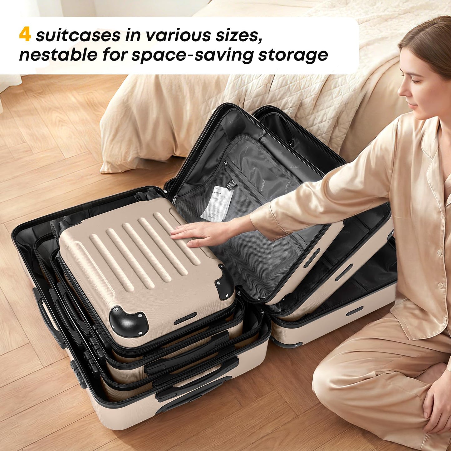 YONSLY® Premium Travel Suitcase TSA Lock, YKK Zipper Hardshell Suitcase Trolley Cabin Suitcase Rolling Suitcase Hand Luggage 4 Wheels