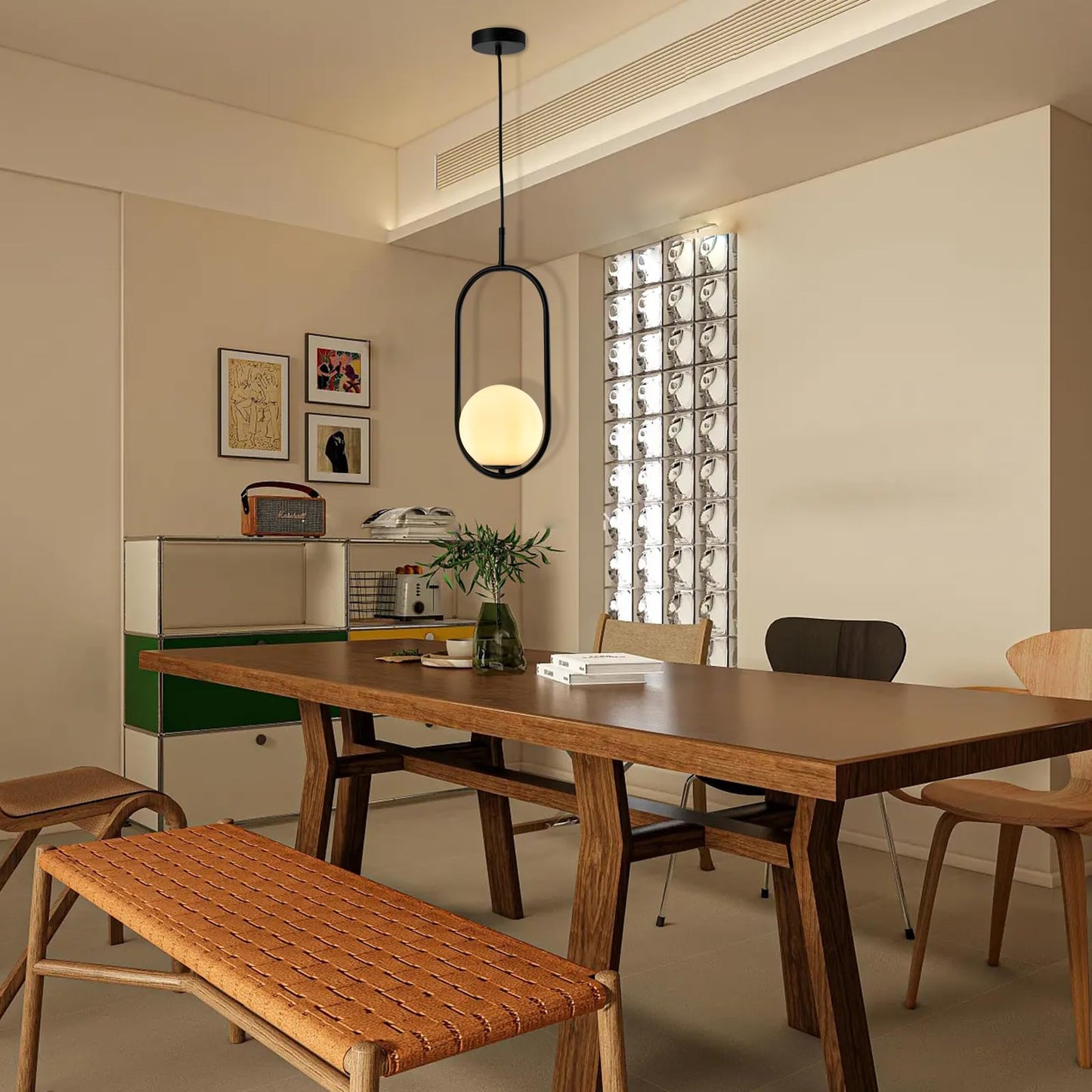 LQWELL® Globe Pendelleuchte G9 Hängeleuchte, Mid Century Modern Pendellampe Hängelampe Kronleuchter Kugelglas Lampenschirm für Küche Wohnzimmer Schlafzimmer Esszimmer, Metall Deckenlampe