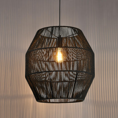 LQWELL® E27 Pendant Lamp, Retro Hanging Lamp 1-Light, Linen Black Brown Chandelier for Living Room Bedroom Dining Room Bar Hotel Shop Studio Cafes