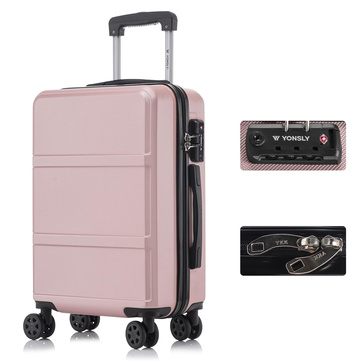 YONSLY® Premium Luggage TSA Lock, YKK Zipper Hardshell Suitcase Trolley Cabin Luggage Roller Suitcase Carry-on 4 Wheels