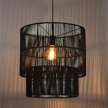 LQWELL® E27 Pendant Light, Retro Hanging Lamp Single-Head, Linen Black Brown Chandelier for Living Room Bedroom Dining Room Bar Hotel Shop Studio Cafes