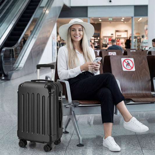 YONSLY® Gepäck Suitcase Reisekoffer, Trolley Rollkoffer Handgepäck, Hartschalenreisekoffer mit 360° Lenkrollen, Zahlenschloss, Mehrstufiger Teleskopgriff