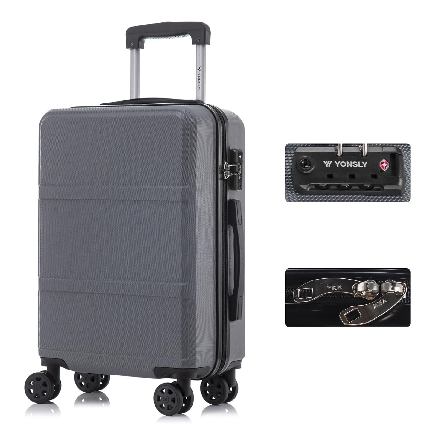 YONSLY® Premium Luggage TSA Lock, YKK Zipper Hardshell Suitcase Trolley Cabin Luggage Roller Suitcase Carry-on 4 Wheels