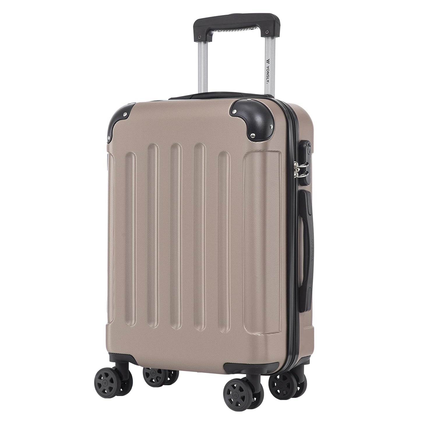 YONSLY® Trolley Suitcase, Travel Suitcase, Carry-On Suitcase, Hardshell Suitcase with 4 360° Wheels, Combination Lock, Soft Rubber Handle for Travel, Camping