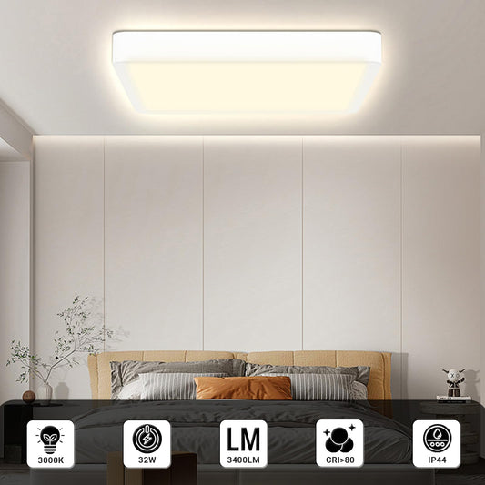 LQWELL® LED Ceiling Light, IP44 Waterproof Bathroom Light, Square Flat 32W 3000K 3400LM Modern Simple Thin Lamp for Living Room, Bathroom, Bedroom, Kitchen, Balcony, Basement, Office, 400 * 25mm