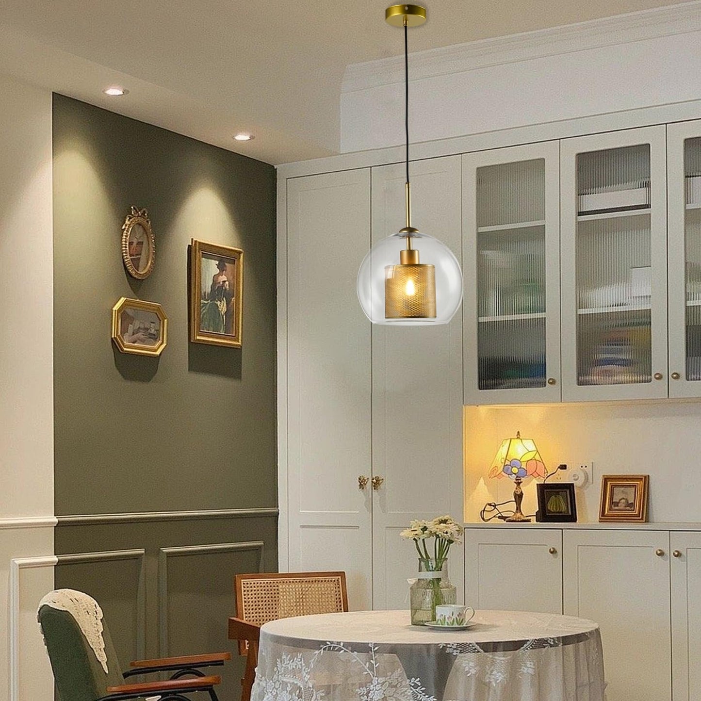 LQWELL® Globe Pendelleuchte E27 Hängeleuchte, Modern Mid Century Pendellampe Hängelampe Industrielle Kugelglas Lampenschirm für Küche Wohnzimmer Schlafzimmer Esszimmer, Metall Deckenlampe, Gold
