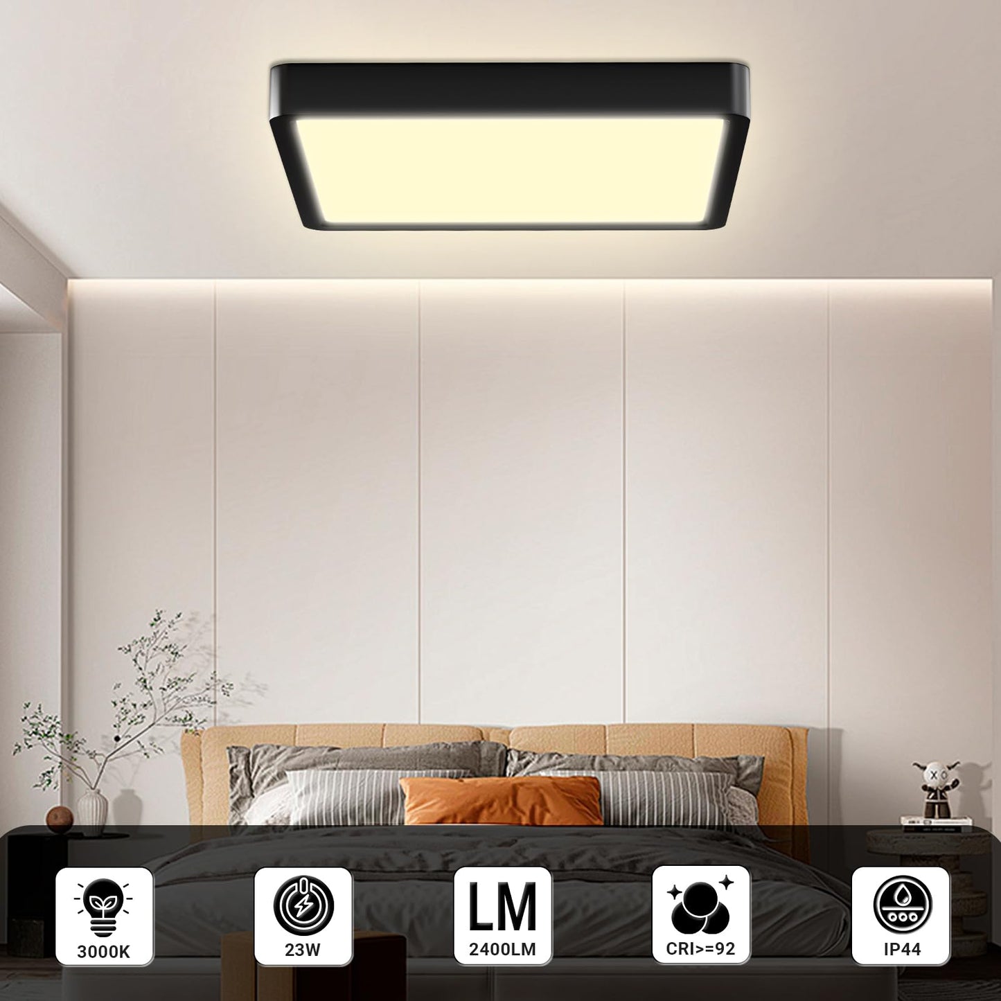LQWELL® Ceiling Light LED Ceiling Lamp, IP44 Waterproof Bathroom Lamp Square Flat 23W 3000K 2400LM Modern Simple Lamp Thin for Living Room Bathroom Bedroom Kitchen Balcony Basement Office, 300 * 25mm