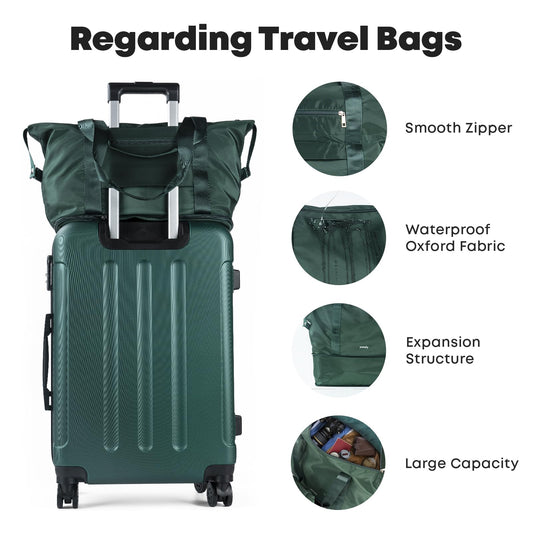 YONSLY® Reisetasche und Kulturbeutel Satz, Leichte Weekender mit Trolleyhülle, Erweiterbare, Doppellagiges, Wasserdichtes Oxford-Gewebe, Waschbar für Flugzeug Reise Gym Sport