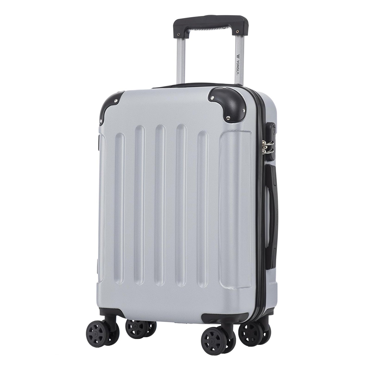 YONSLY® Trolley Suitcase, Travel Suitcase, Carry-On Suitcase, Hardshell Suitcase with 4 360° Wheels, Combination Lock, Soft Rubber Handle for Travel, Camping