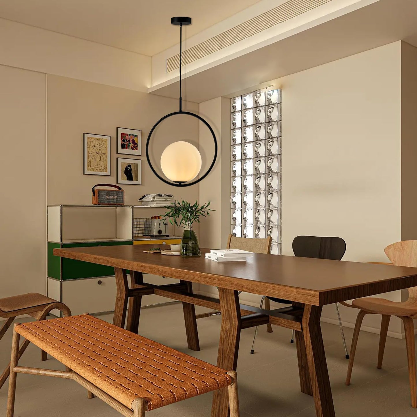 LQWELL® Globe Pendelleuchte Hängeleuchte G9, Modern Kugelglas Lampenschirm Pendellampe Hängelampe für Küche Wohnzimmer Schlafzimmer Esszimmer, Metall Mid Century Deckenlampe, Schwarz