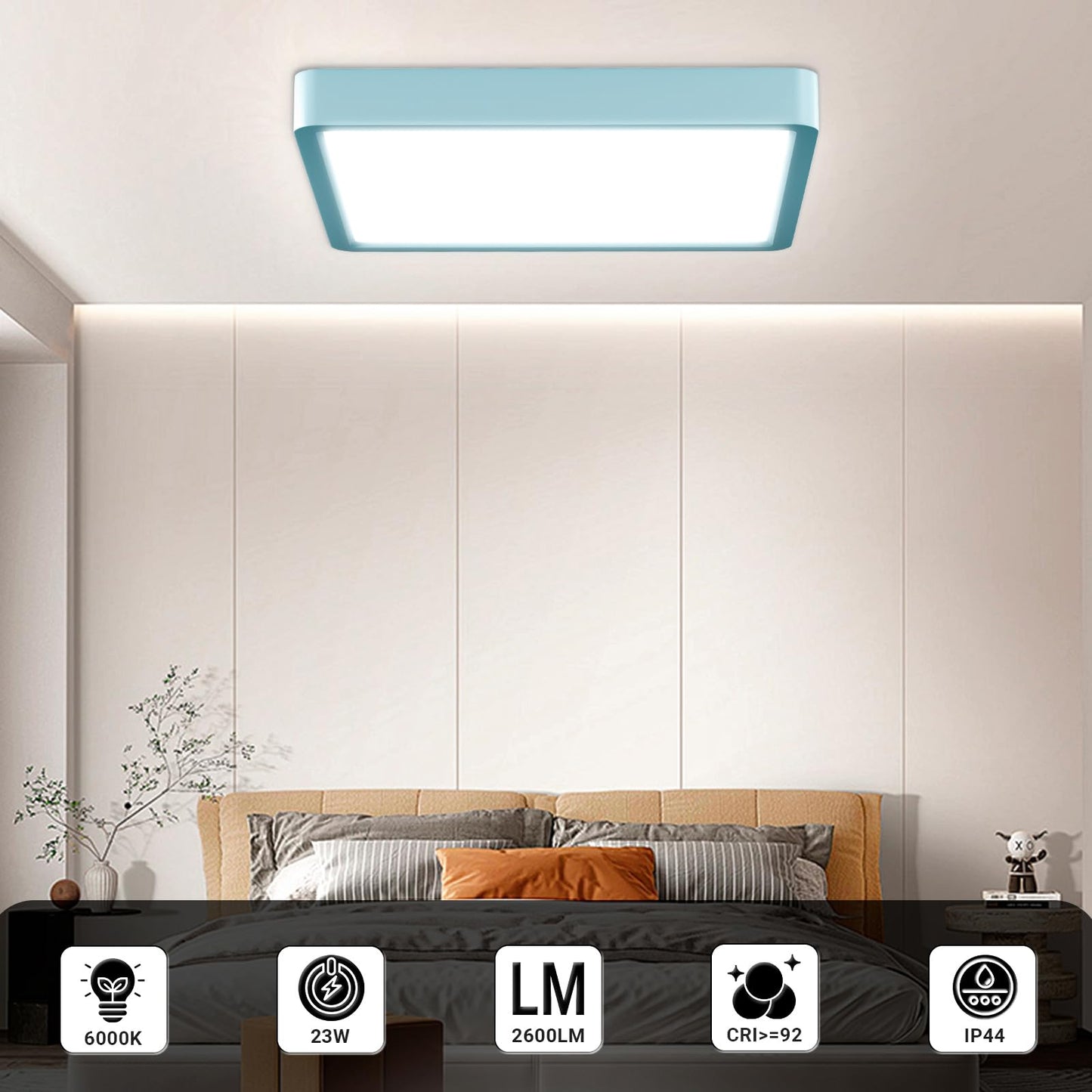 LQWELL® Ceiling Light LED Ceiling Lamp, IP44 Waterproof Bathroom Lamp Square Flat 23W 6000K 2400LM Modern Simple Lamp Thin for Living Room Bathroom Bedroom Kitchen Balcony Basement Office, 300 * 25mm
