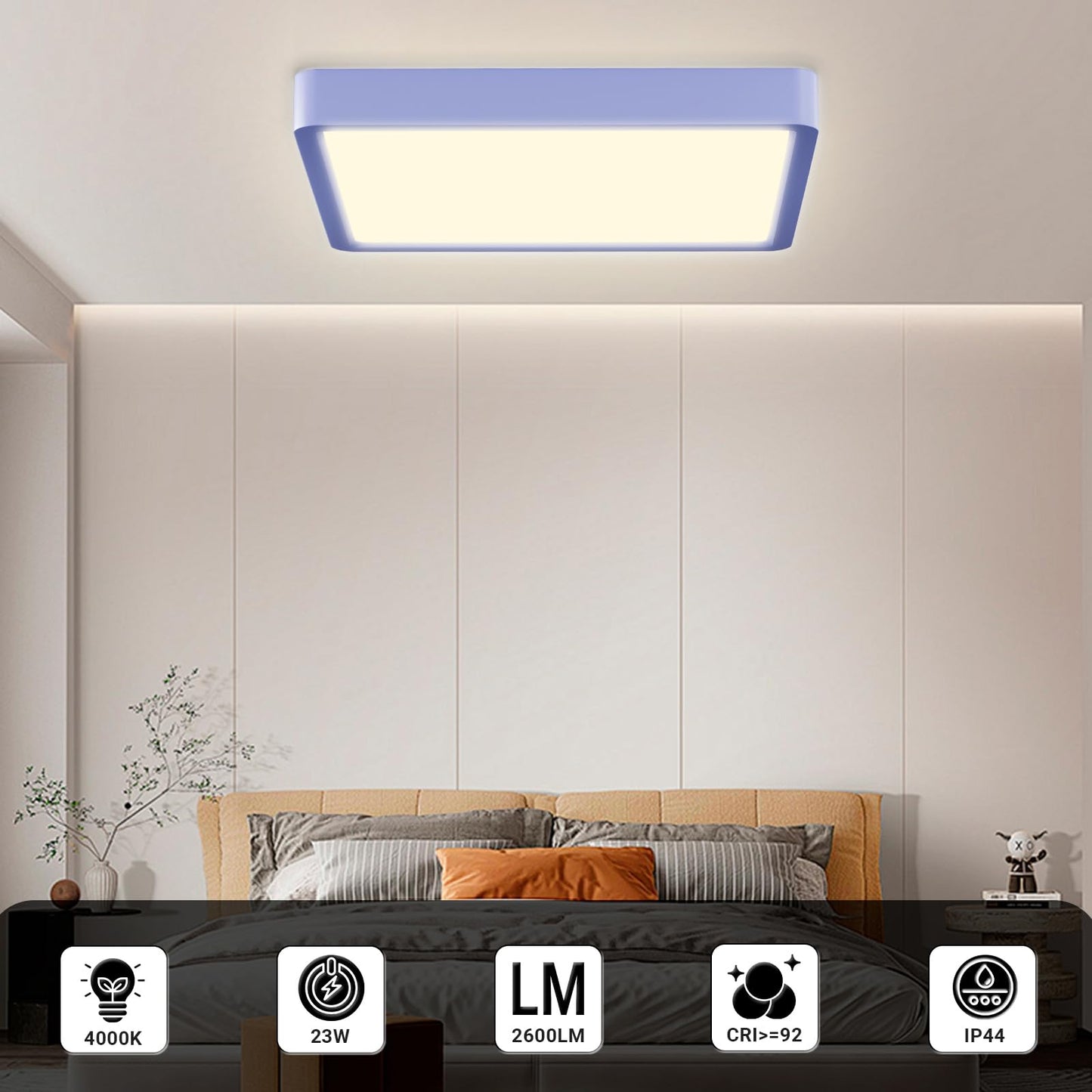 LQWELL® Ceiling Light LED Ceiling Lamp, IP44 Waterproof Bathroom Lamp Square Flat 23W 4000K 2400LM Modern Simple Lamp Thin for Living Room Bathroom Bedroom Kitchen Balcony Basement Office, 300 * 25mm