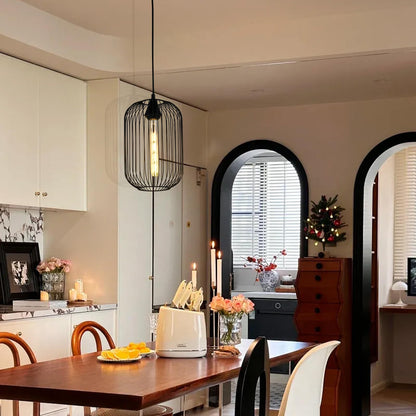 LQWELL® Pendelleuchte E27 Hängeleuchte, Retro Vintage Pendellampe Hängelampe Modern Industrielle Deckenlampe für Küche Wohnzimmer Schlafzimmer Esszimmer, 1,5 M höhenverstellbar, Schwarz