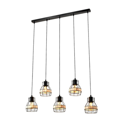 LQWELL® pendant lamp E27 black, retro pendant lamp, modern chandelier, height-adjustable vertigo lamp for living room, bedroom, dining room, cafe, bar counter, restaurant