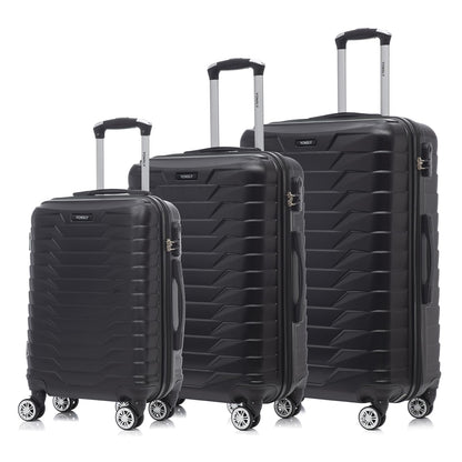 YONSLY® Reisekoffer Trolley Rollkoffer Handgepäck Travel Set, Kofferset, Gepäckset, Koffer Suitcase Hartschalenreisekoffer mit 4 Rollen 360°, Zahlenschloss, Weicher Gummigriff (3er Set,M,L&XL,Schwarz)