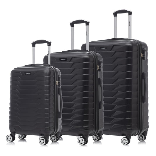 YONSLY® Reisekoffer Trolley Rollkoffer Handgepäck Travel Set, Kofferset, Gepäckset, Koffer Suitcase Hartschalenreisekoffer mit 4 Rollen 360°, Zahlenschloss, Weicher Gummigriff (3er Set,M,L&XL,Schwarz)