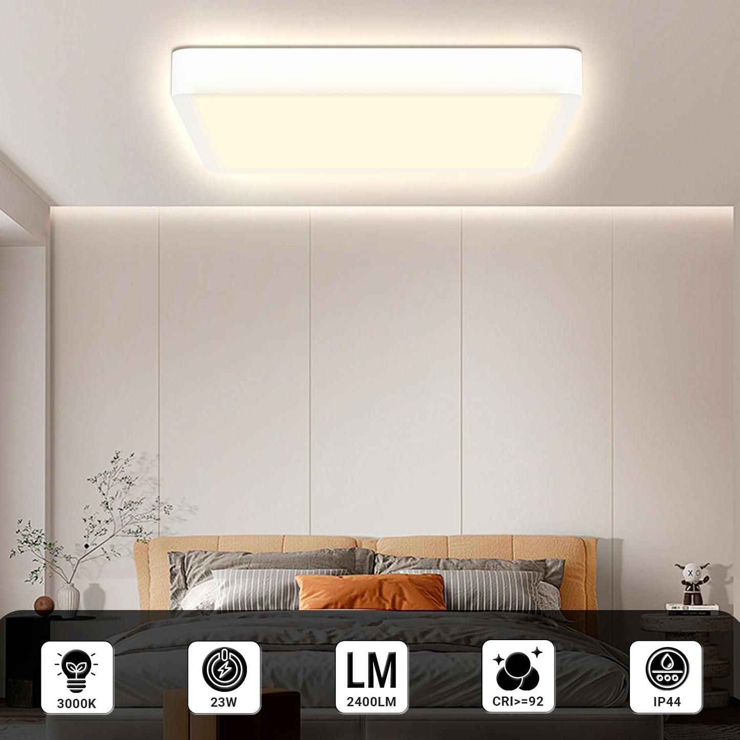 LQWELL® Ceiling Light LED Ceiling Lamp, IP44 Waterproof Bathroom Lamp Square Flat 23W 3000K 2400LM Modern Simple Lamp Thin for Living Room Bathroom Bedroom Kitchen Balcony Basement Office, 300 * 25mm