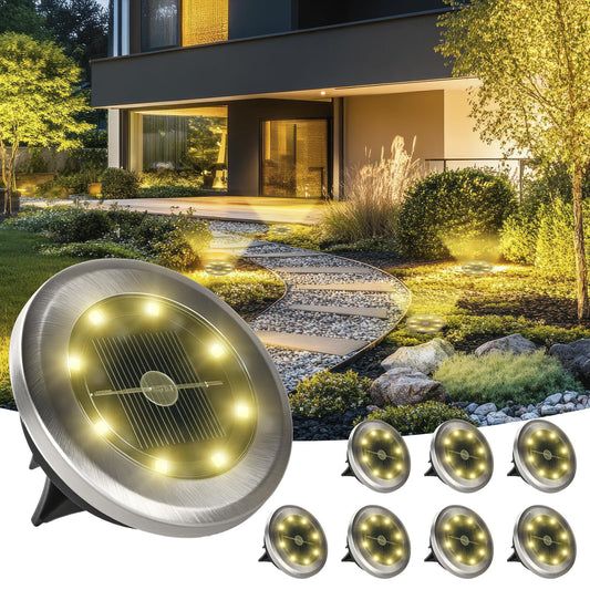 LQWELL® Solar-Bodenleuchte, runde Edelstahloptik, warmweiß leuchtende LEDs