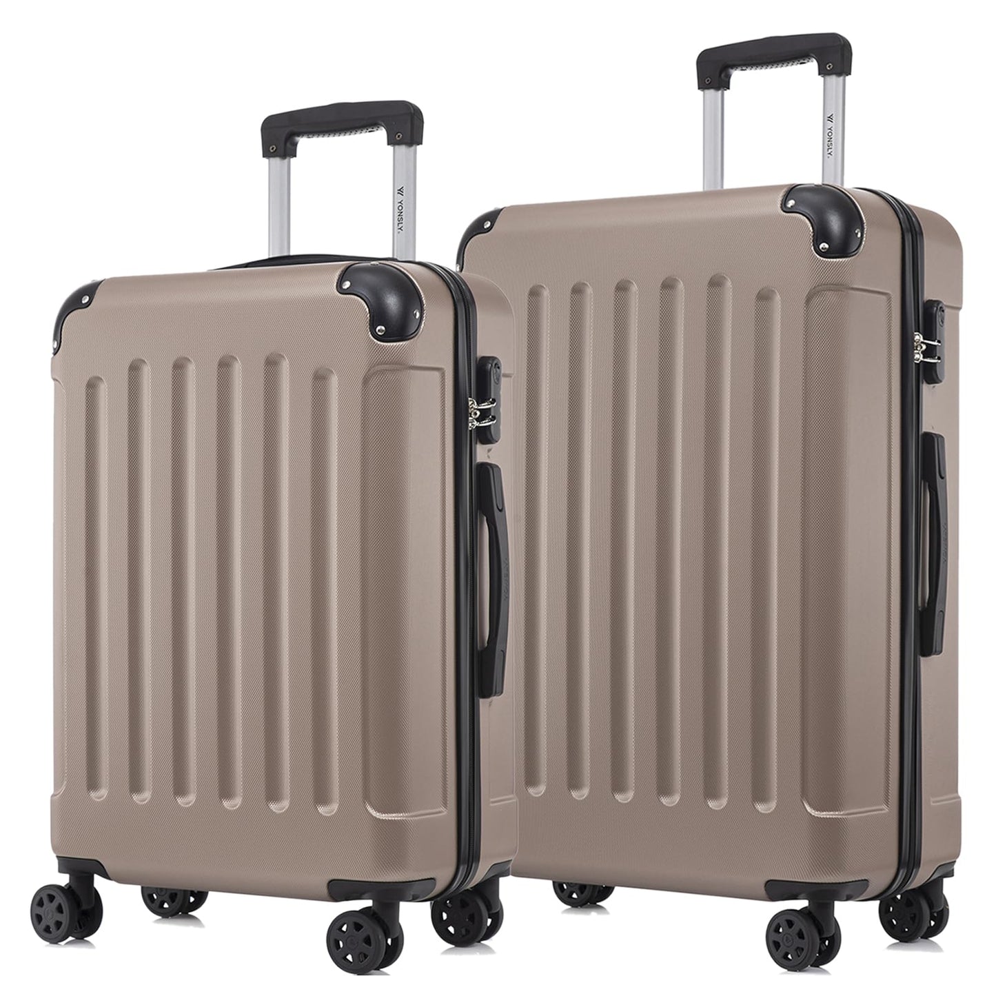 YONSLY® Suitcase Set, Trolley Travel Suitcase, Spinner Carry-on Luggage, Luggage Set with 4 360° Wheels, Hardshell Travel Suitcase, Combination Lock, Soft Rubber Handle (Set of 2, L&XL)
