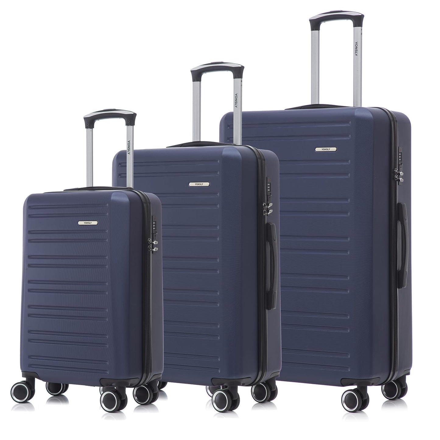 YONSLY® Trolley Luggage Set, Suitcase, Spinner Carry-on Luggage Set, Luggage Set with 4 360° Wheels, Hard-shell Luggage, Combination Lock, Soft Rubber Handle (3-Piece Set, M, L & XL)