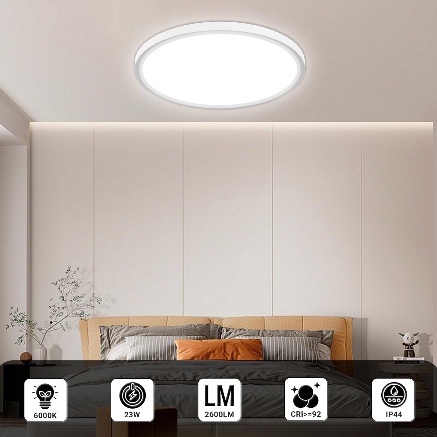 LQWELL® Ceiling Light LED Ceiling Lamp, IP44 Waterproof Bathroom Lamp Round Flat 23W 6000K 2400LM Modern Simple Lamp Thin for Living Room Bathroom Bedroom Kitchen Balcony Basement Office, 300 * 25mm
