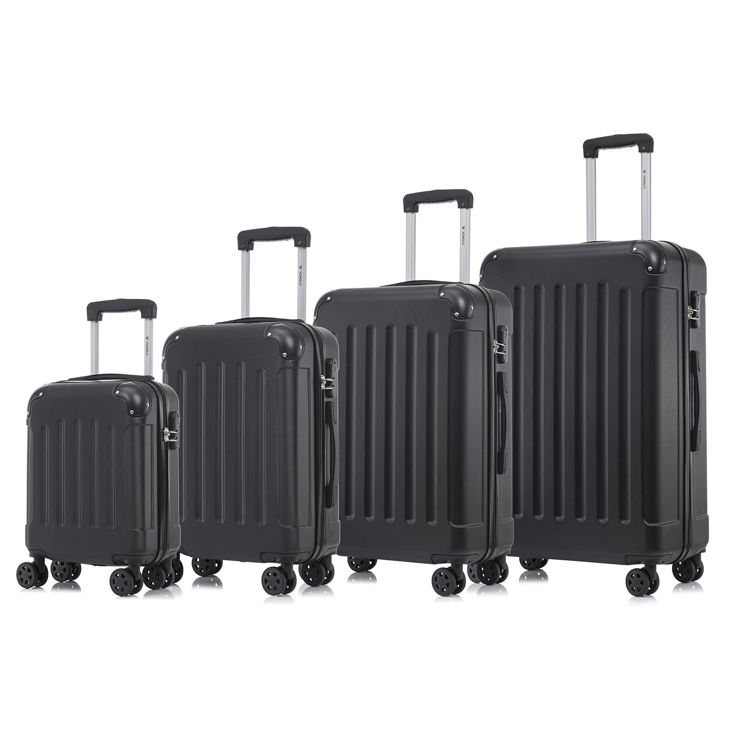 YONSLY® Suitcase Set, Trolley Travel Suitcase, Spinner Carry-on, Luggage Set, 4-Piece Luggage Set with 360° Spinner Wheels, Hard-shell Travel Suitcase, Combination Lock, Soft Rubber Handle (4-Piece Set, S, M, L & XL)