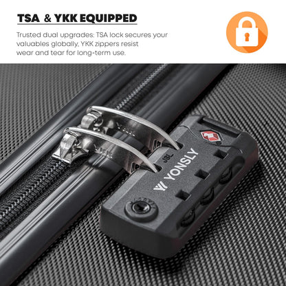 YONSLY® Premium Luggage TSA Lock, YKK Zipper Hardside Suitcase Carry-On Rolling Luggage Spinner 4 Wheels