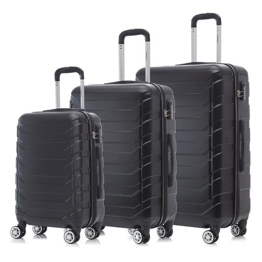 YONSLY® Reisekoffer Trolley, Rollkoffer Travel Handgepäck Set, Kofferset, Gepäckset, Koffer Suitcase mit Rollen 360°, Zahlenschloss, Weicher Gummigriff, Hartschalenreisekoffer(3er Set,M,L&XL,Schwarz)