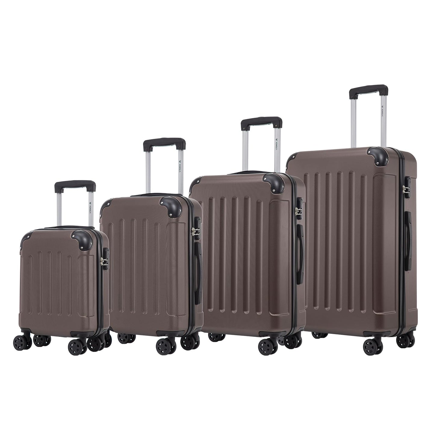 YONSLY® Suitcase Set, Trolley Travel Suitcase, Spinner Carry-On, Luggage Set with 360° Wheels, Hardshell Suitcase, Combination Lock, Rubber Handle (4-Piece Set, S,M,L&XL)