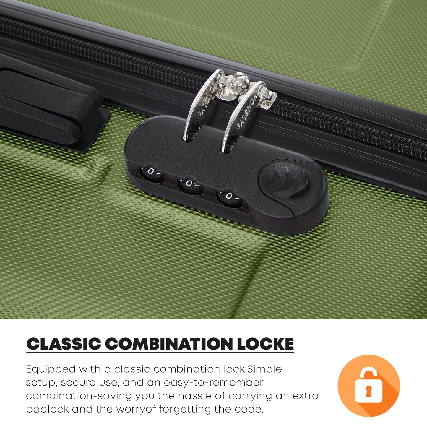 YONSLY® Suitcase Set, Trolley Suitcase, Carry-On Rolling Suitcase, Luggage Set with 360° Wheels, Hardside Luggage, Combination Lock, Soft Rubber Handle (4-Piece Set, S, M, L&XL)